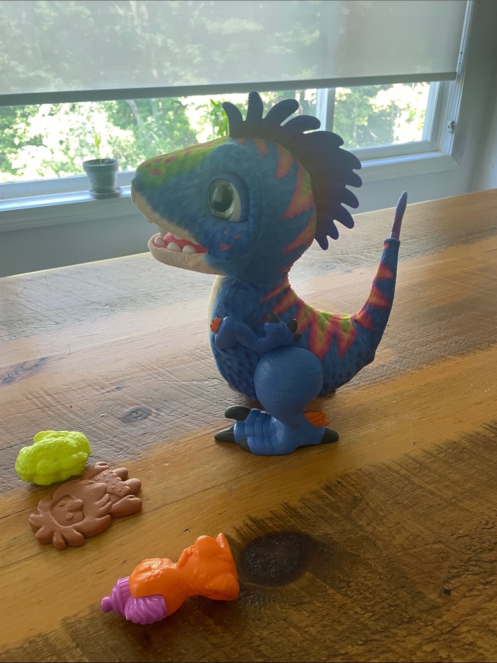 Adorable Interactive Blue and Multicolor Plush Dino Toy for Reptile Play
